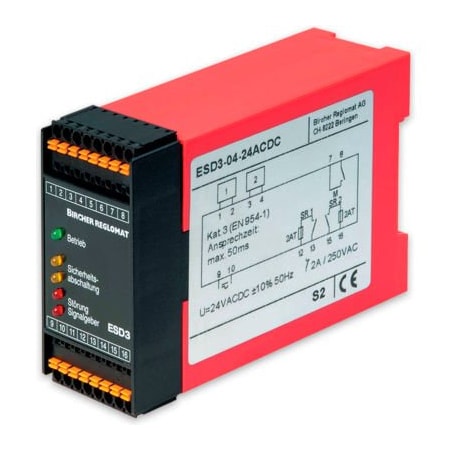 Bircher Reglomat Safety Controller, Ext.(manual) reset, 24VAC/DC, Safety Cat 3 CEN ESD3-06-24ACDC